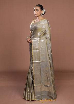 Grey Dupion Silk Saree With Blouse Piece