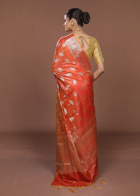 Red Dupion Silk Saree With Blouse Piece