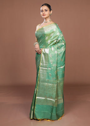 Green Dupion Silk Saree With Blouse Piece