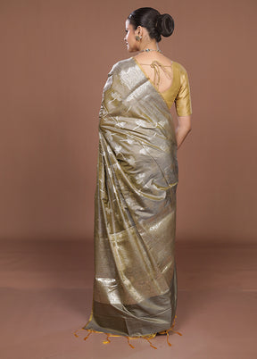 Grey Dupion Silk Saree With Blouse Piece