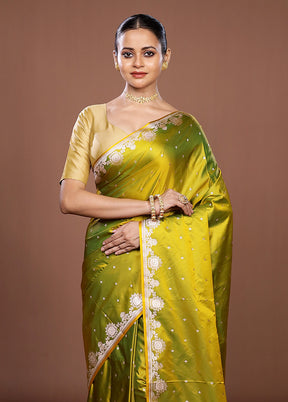 Yellow Katan Silk Saree With Blouse Piece