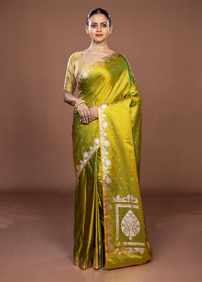 Yellow Katan Silk Saree With Blouse Piece