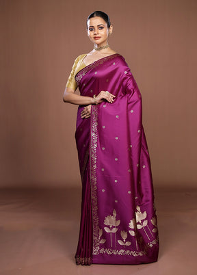 Purple Katan Silk Saree With Blouse Piece