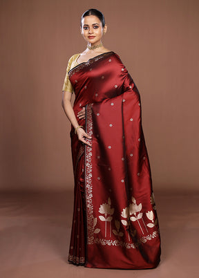 Maroon Katan Silk Saree With Blouse Piece