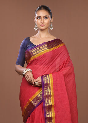 Pink Gadwal Pure Silk Saree Without Blouse Piece