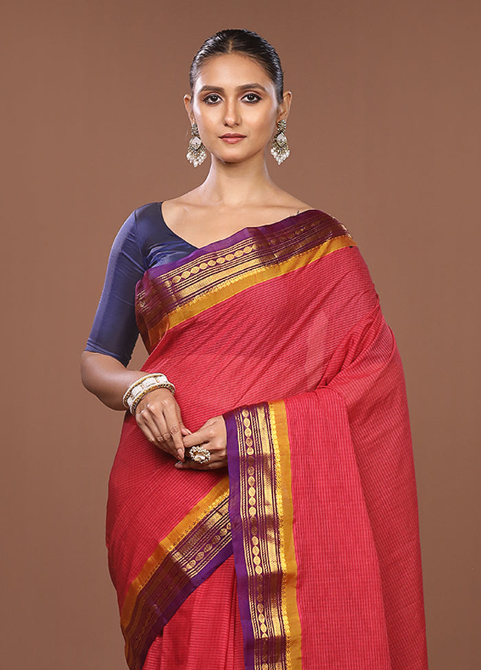 Pink Gadwal Pure Silk Saree Without Blouse Piece