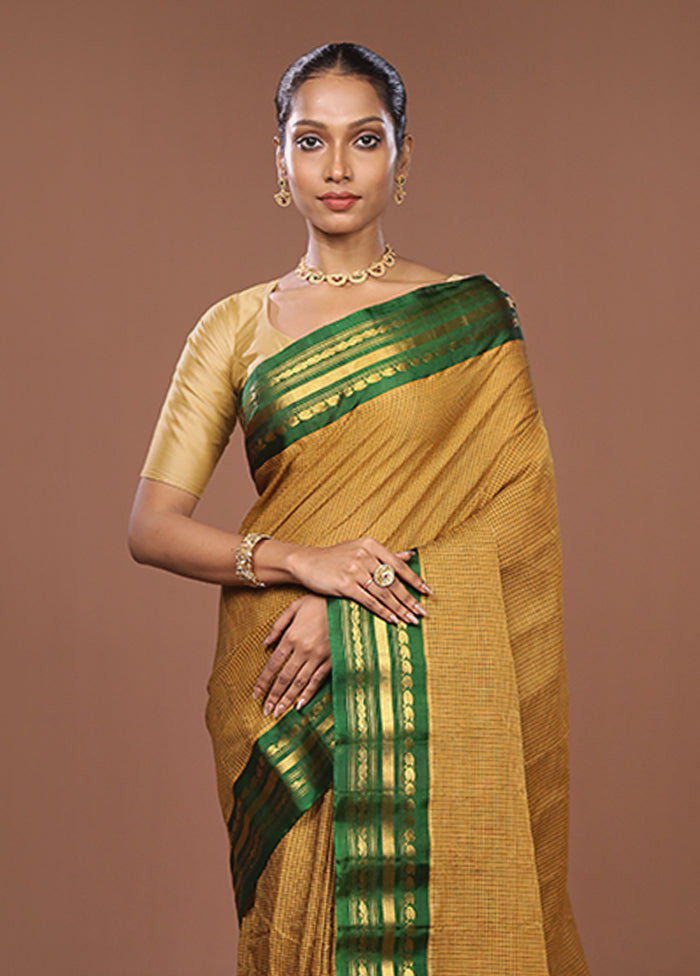 Yellow Gadwal Pure Silk Saree Without Blouse Piece