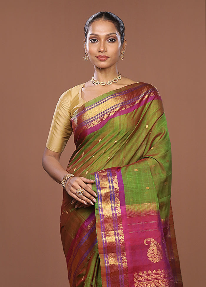 Green Gadwal Pure Silk Saree Without Blouse Piece