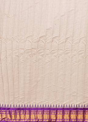 Cream Gadwal Pure Silk Saree Without Blouse Piece
