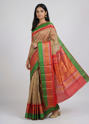 Cream Gadwal Pure Silk Saree Without Blouse Piece