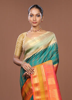 Green Gadwal Pure Silk Saree Without Blouse Piece