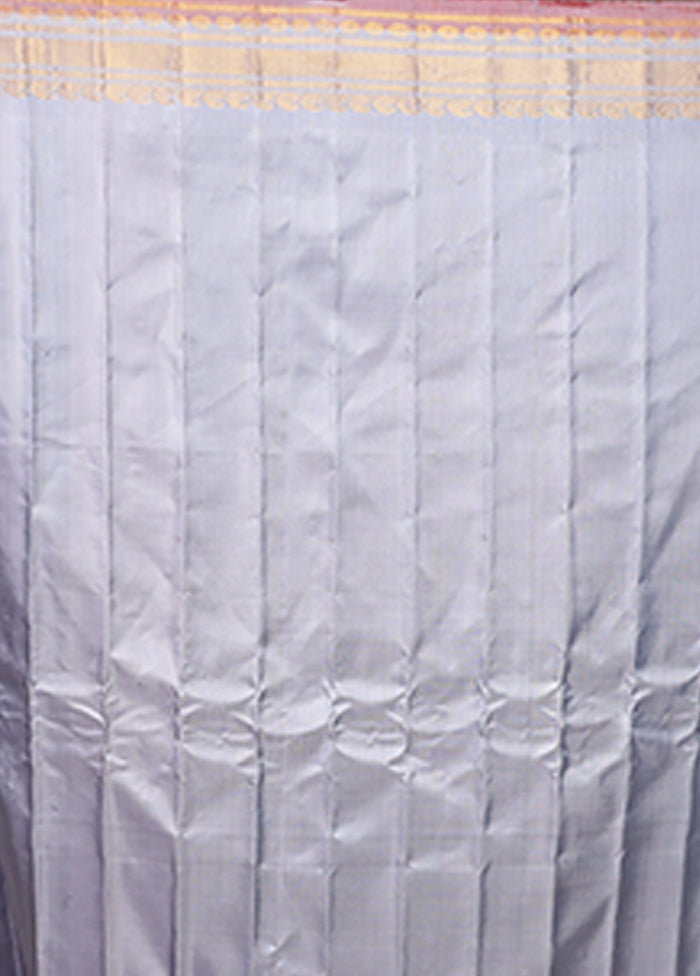 White Gadwal Pure Silk Saree Without Blouse Piece