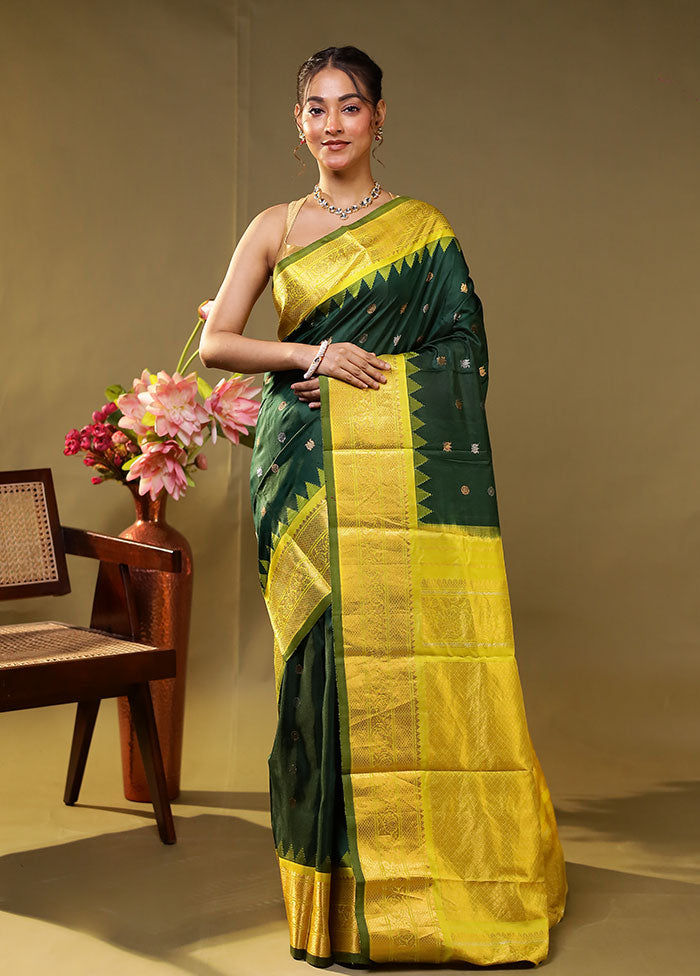 Green Gadwal Pure Silk Saree Without Blouse Piece