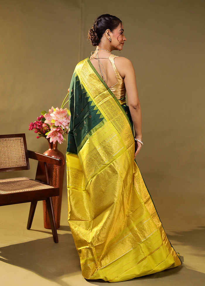 Green Gadwal Pure Silk Saree Without Blouse Piece