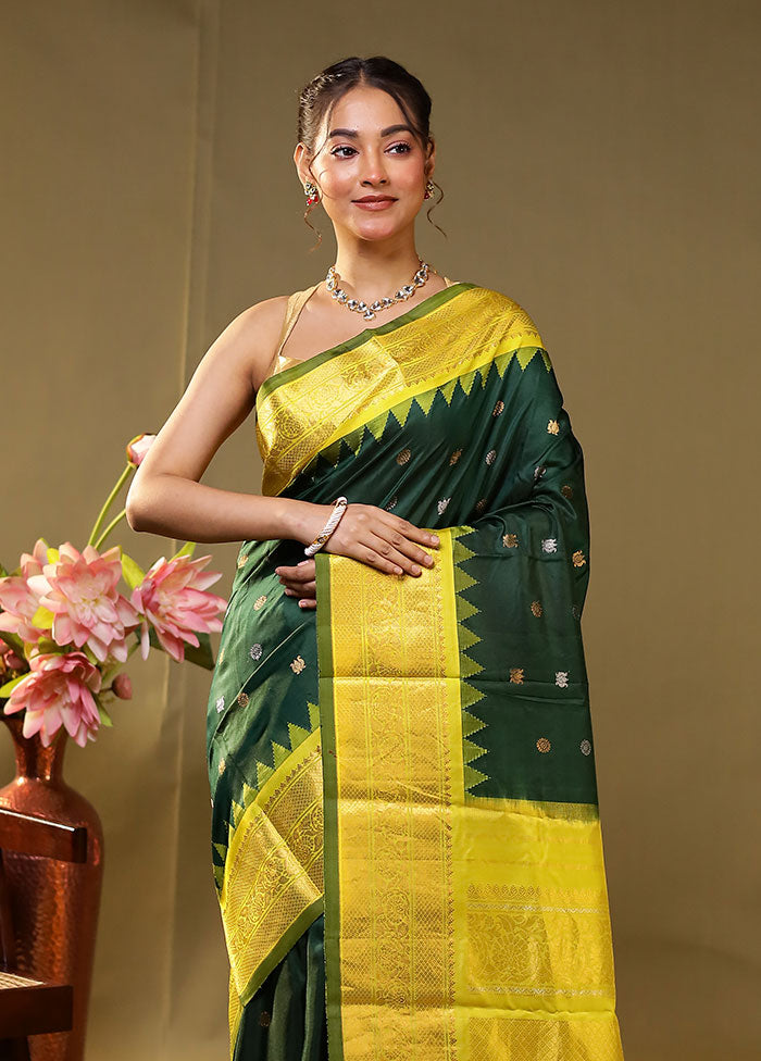 Green Gadwal Pure Silk Saree Without Blouse Piece