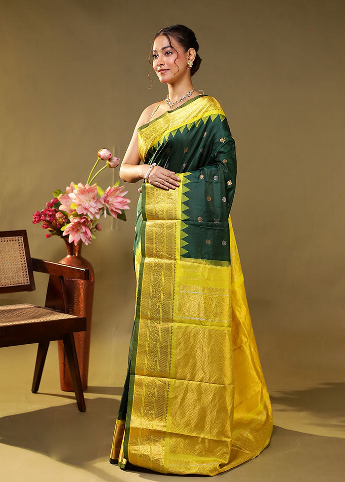 Green Gadwal Pure Silk Saree Without Blouse Piece