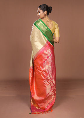Cream Gadwal Pure Silk Saree Without Blouse Piece