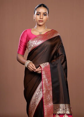 Maroon Banarasi Silk Saree With Blouse Piece