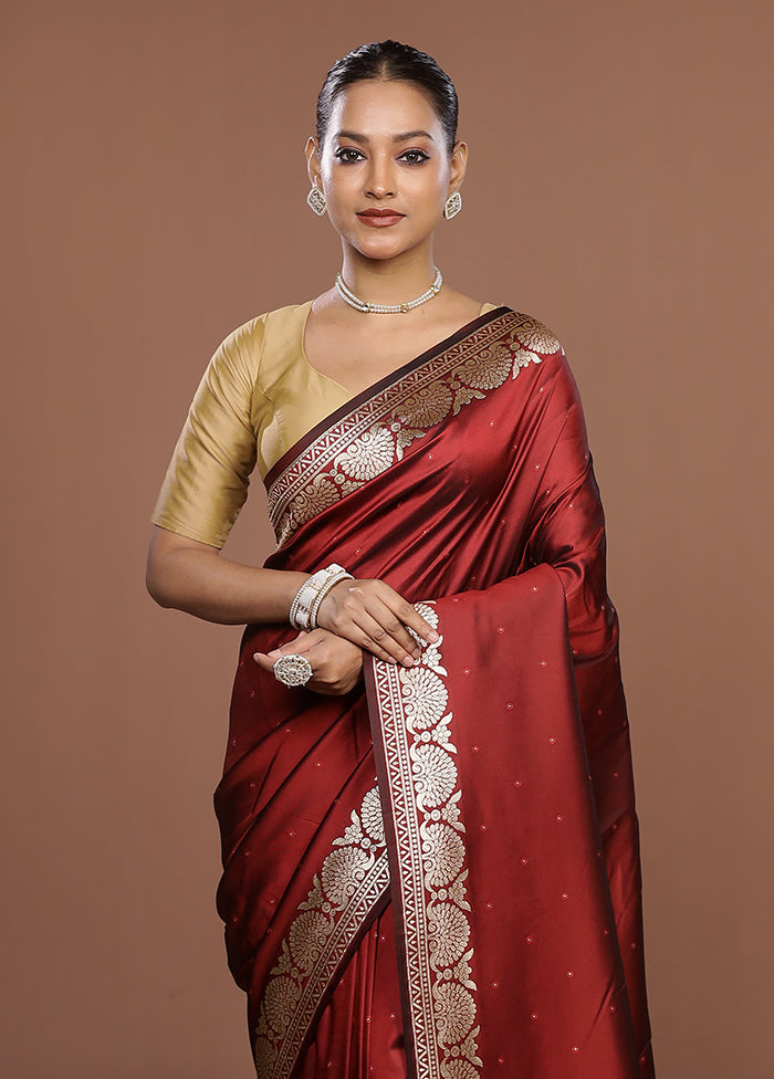 Maroon Katan Silk Saree With Blouse Piece