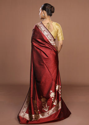 Maroon Katan Silk Saree With Blouse Piece
