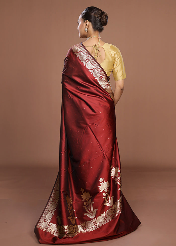 Maroon Katan Silk Saree With Blouse Piece