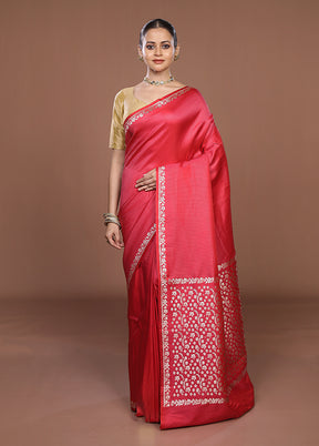 Pink Katan Silk Saree With Blouse Piece