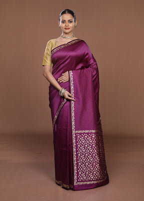 Purple Katan Silk Saree With Blouse Piece