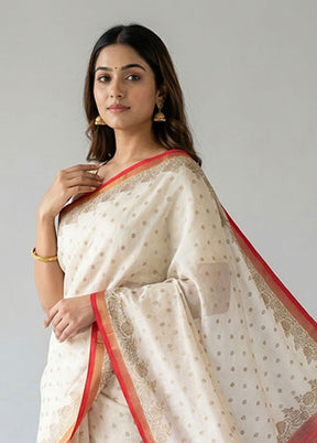 White Dupion Silk Saree With Blouse Piece