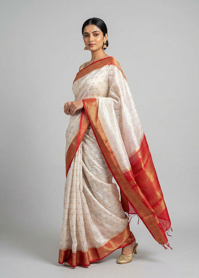 White Dupion Silk Saree With Blouse Piece
