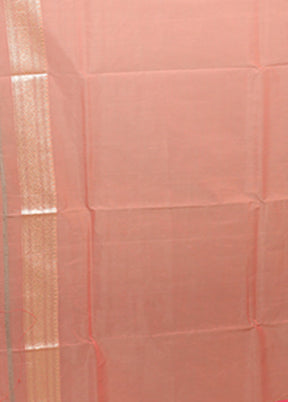 Peach Kora Silk Saree With Blouse Piece