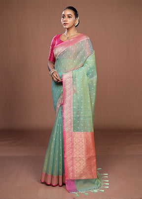 Green Kora Silk Saree With Blouse Piece
