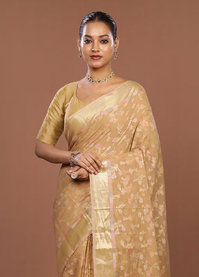 Cream Kora Silk Saree With Blouse Piece