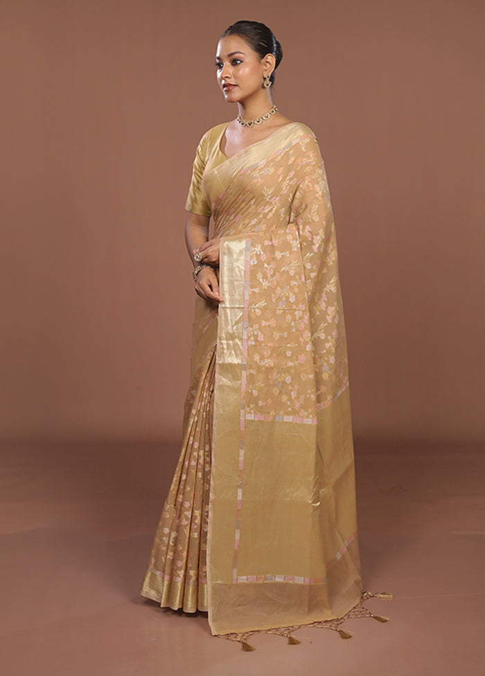 Cream Kora Silk Saree With Blouse Piece