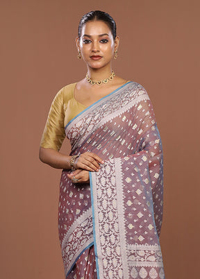 Pink Kora Silk Saree With Blouse Piece