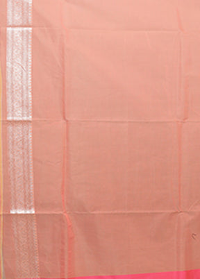 Peach Kora Silk Saree With Blouse Piece
