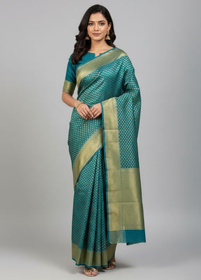 Blue Kora Silk Saree With Blouse Piece