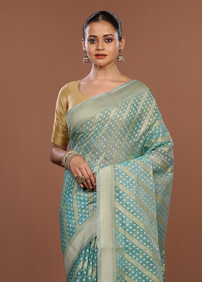 Blue Kora Silk Saree With Blouse Piece