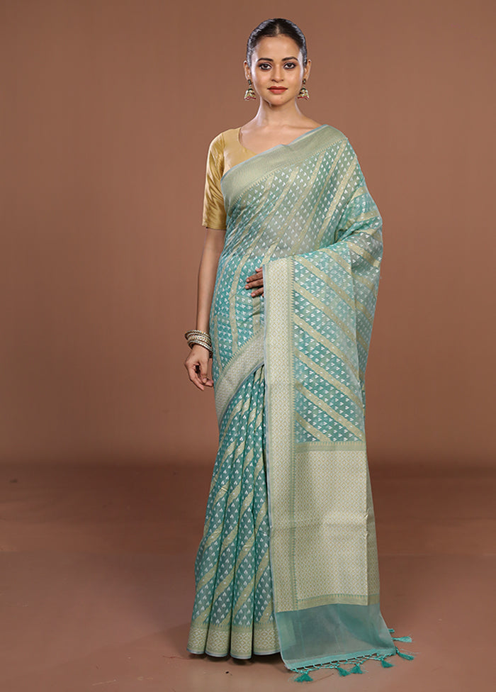 Blue Kora Silk Saree With Blouse Piece