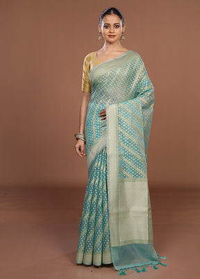 Blue Kora Silk Saree With Blouse Piece