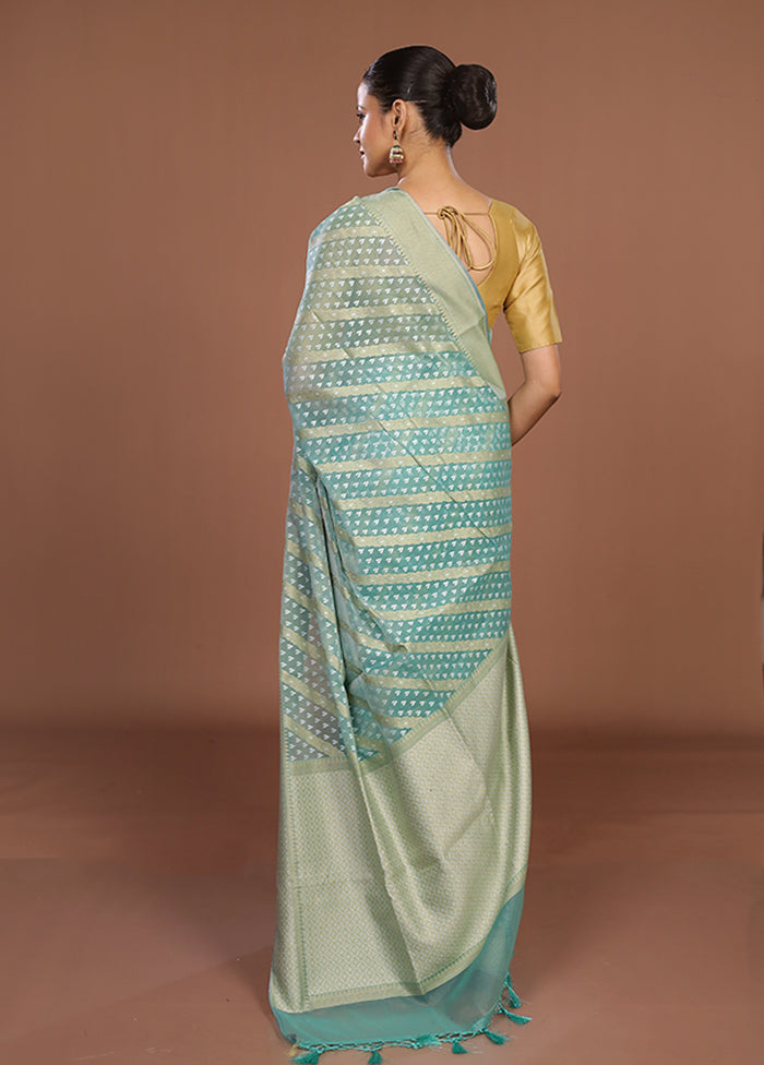 Blue Kora Silk Saree With Blouse Piece