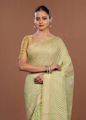 Green Kora Silk Saree With Blouse Piece