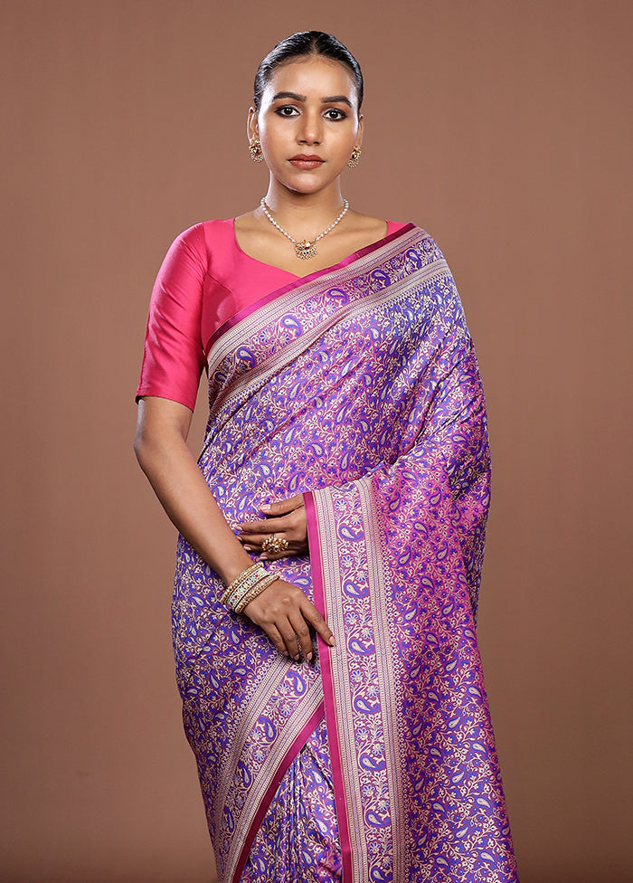 Blue Jamewar Silk Saree With Blouse Piece