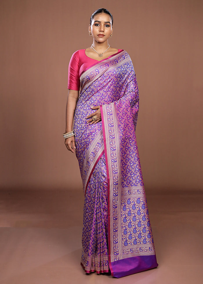 Blue Jamewar Silk Saree With Blouse Piece