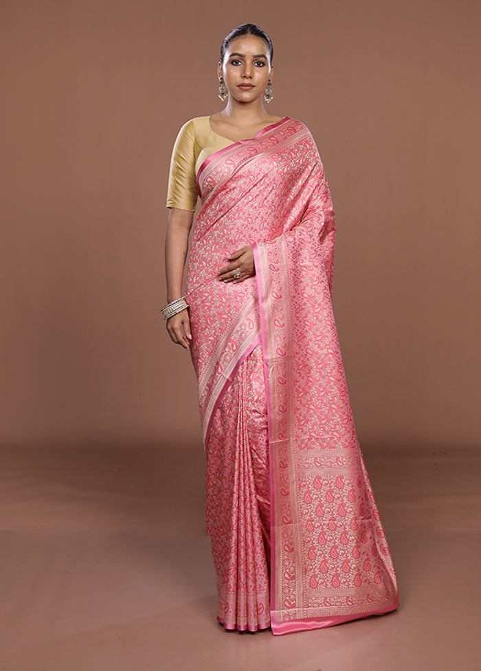 Pink Jamewar Silk Saree With Blouse Piece