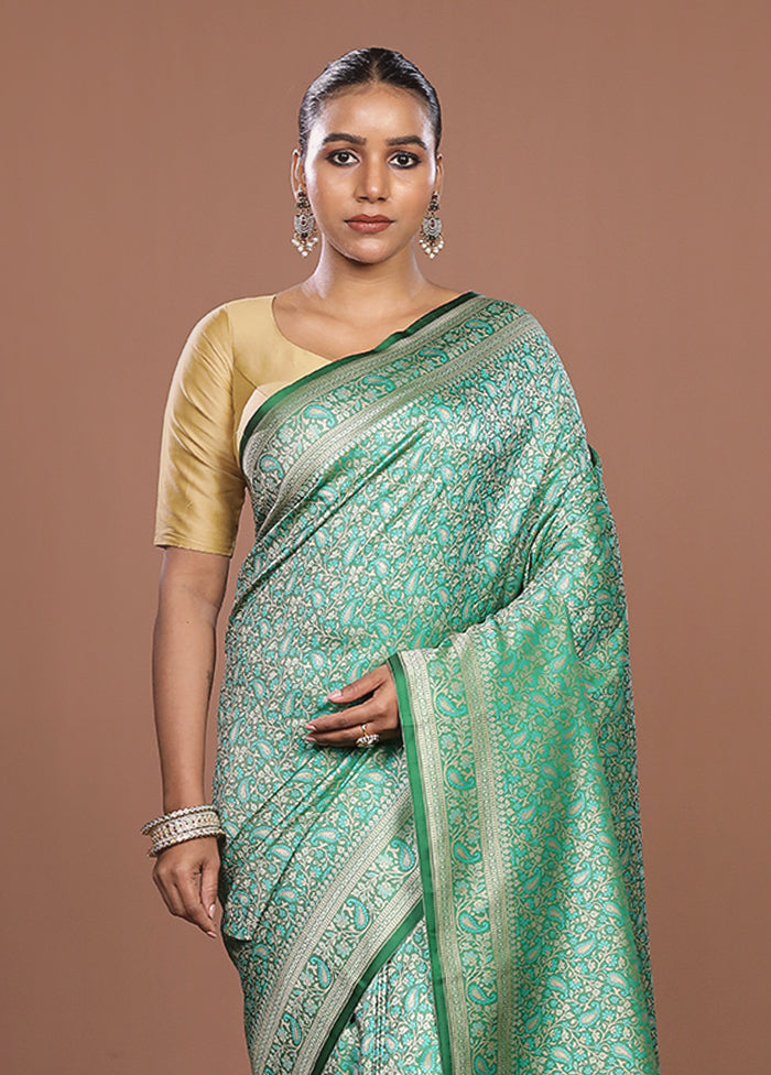 Green Jamewar Silk Saree With Blouse Piece