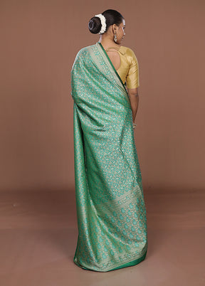 Green Jamewar Silk Saree With Blouse Piece