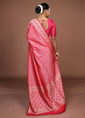 Pink Jamewar Silk Saree With Blouse Piece
