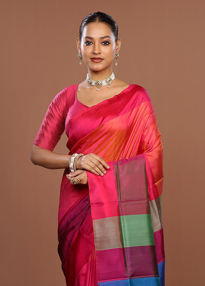 Pink Printed Pure Silk Saree Without Blouse Piece