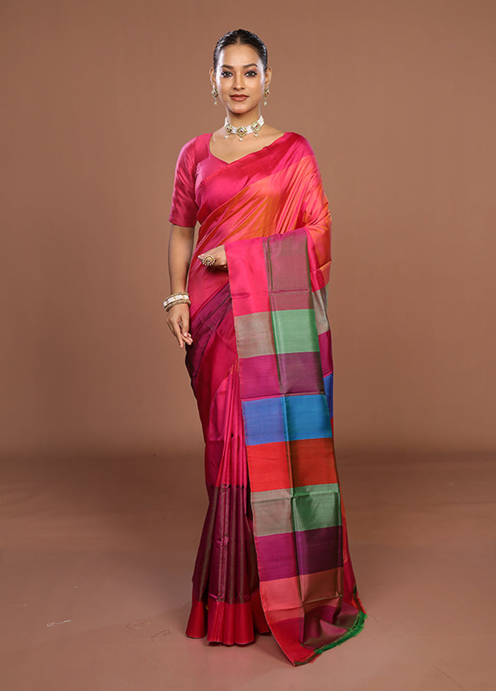 Pink Printed Pure Silk Saree Without Blouse Piece