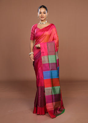 Pink Printed Pure Silk Saree Without Blouse Piece